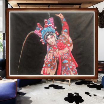 京剧人物造型新中式中华传统北京特色京剧人物精品手绘油画实木外框