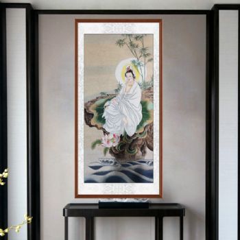 纯手绘观世音菩萨画像白衣观音像工笔画佛像佛堂家用供奉佛教挂画