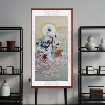 工笔画佛像纯手绘观世音菩萨画像善财童子观音送子图佛堂家用供奉佛教挂画