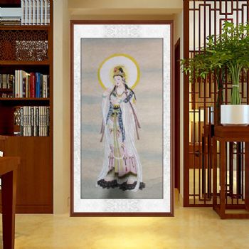 精品纯手绘观世音菩萨画像观音大士像工笔画佛像佛堂家用供奉佛教挂画