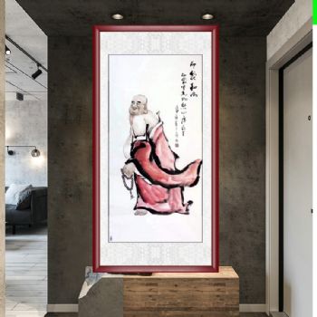 中国传统佛教人物手绘国画布袋和尚笑口常开笑迎天下客客厅大厅挂画