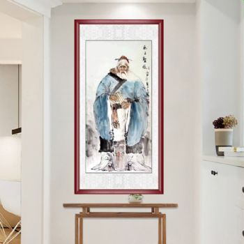 孔子圣像图中华传统文化儒家圣人孔子先贤适合书香门地家庭中堂挂画实木画框