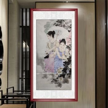 适合酒店卧室水墨画四尺少女图国画人物民族少女图现代人物手绘国画美女图