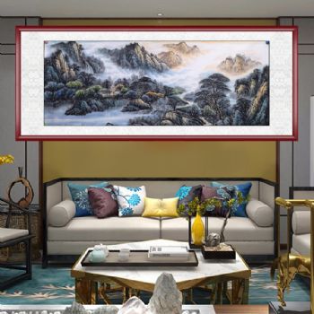 中式传统水墨山水画高品质小六尺手绘山水画中国国画山水画接受个性提词