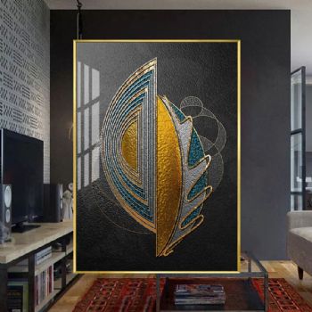 晶瓷艺术现代抽象画高清微喷古铜金属质感立体视觉效果装饰画