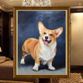 实力画师手绘写实动物油画个性来图定制油画柯基宠物油画作品