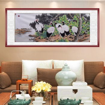 中式传统花鸟国画仙鹤老松林休憩图送长辈祝寿庆生首选国画实木画框