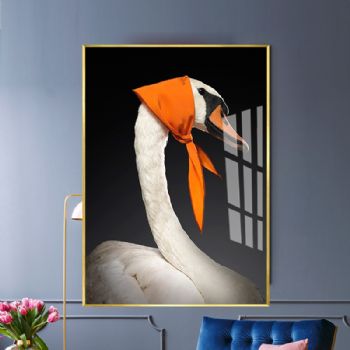 创意戴头巾的鹅现代装饰画高清微喷动物装饰画样板房装饰画