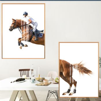 现代装饰画现代贵族运动赛马骑士图轻奢晶瓷画别墅样板房挂画