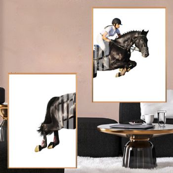 现代年轻装饰风格轻奢晶瓷画现代贵族运动赛马骑士图样板房挂画