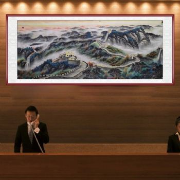 纯手绘大型青山水墨国画大丈二长城国画长城气势雄伟磅礴支持个性提词