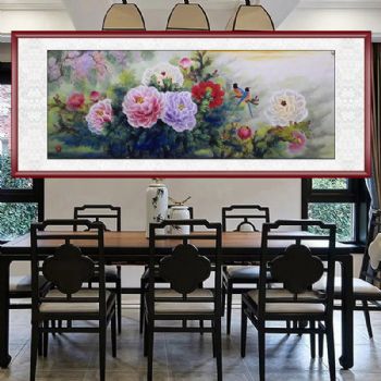 高品质纯手绘花鸟国画水晶牡丹喜鹊图富贵吉祥水墨国画实木画框