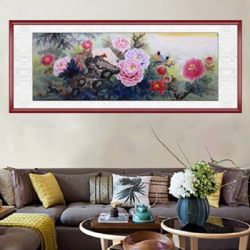 牡丹喜鹊图高品质纯手绘花鸟国画富贵吉祥水墨国画实木画框