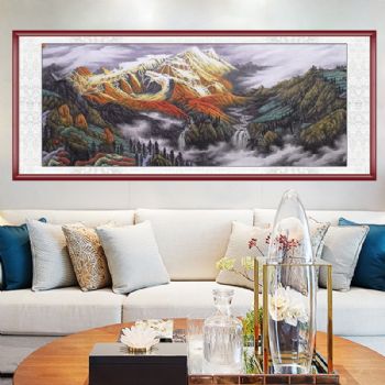 工笔国画山水画源远长流精品雪山小八尺国画聚宝盆纯手绘国画雪山下春意盎然支持个性提词