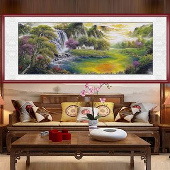 高品质青绿格调山水画风水国画聚宝盆国画纯手绘中式山水画小六尺支持个性提词