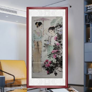 纯手绘水墨国画四尺少女图写意工笔国画少数民族服装人物国画