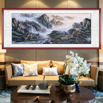 高品质小六尺手绘山水画水墨山水画中国国画山水画实木画框接受个性提词