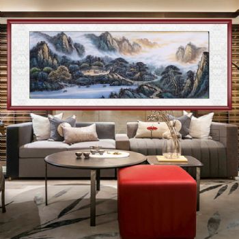 小桥流水人家新中式水墨山水画高品质小六尺山水国画实木画框接受个性提词