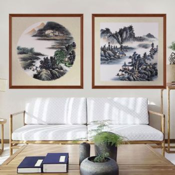 中国传统水墨画青山绿水山水国画小品画精品仿古卡纸手绘国画