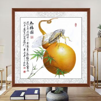 写实国画葫芦和知了寓意知福图中式水墨国画花鸟国画