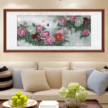 小六尺工笔国画花鸟国画牡丹蝴蝶图寓意大富大贵吉祥如意纯手绘水墨画