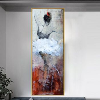 纯手绘油画抽象人物油画舞动的女孩客厅装饰画厚油玄关竖版挂画