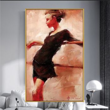 纯手绘油画抽象人物油画舞蹈练习小憩中的女孩客厅装饰画厚油玄关竖版挂画