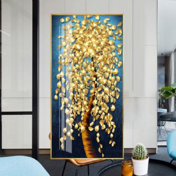满对黄金发财树玄关装饰画招财风水走廊尽头挂画北欧风格轻奢晶瓷画壁画
