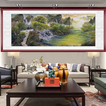 小六尺山水画纯手绘中式水墨画青绿格调山水画聚宝盆国画支持个性提词