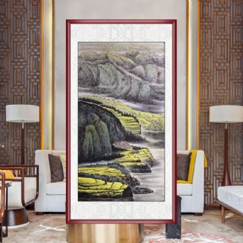 精品六尺山水画三峡风貌纯手绘山水国画水墨山水画实木画框