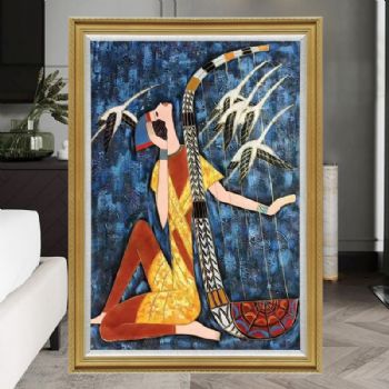 厚度肌理油画竖琴表演艺术写意原创手绘民族风情手绘人物油画