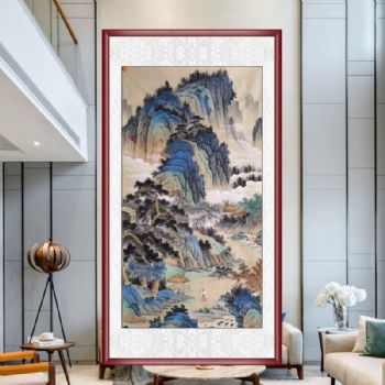 工笔仿古风景画精品山水国画六尺人物画纯手绘国画适合客厅挂画实木画框