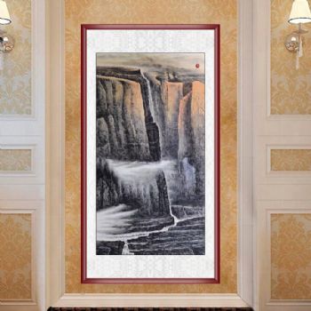 高品质水墨国画巍峨雄伟山林风景画源远长流纯手绘国画适合办公室挂画