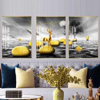 时来运转一路向上装饰画轻奢晶瓷画铝合金框现代中式客厅装饰画