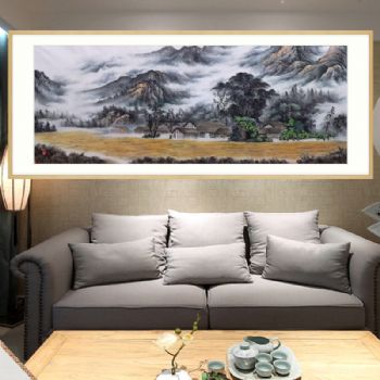 丰收的季节满地黄金山水画精品小六尺手绘国画工笔写实风景画