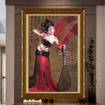 人物油画美女与诗词手绘油画紫墨生香赛中原雄骏彤心焕彩书神州山河