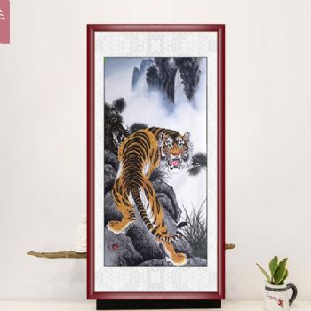 工笔国画回头虎猛虎回头必有缘由动物国画纯手绘国画实木画框