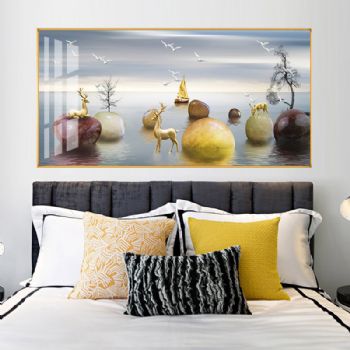 中式装饰画一路向前新中式装饰画时来运转高品质晶瓷画样板房客厅装饰画