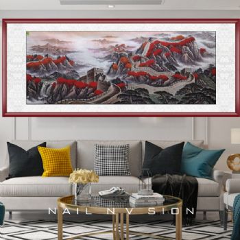 高品质纯手绘万里长城国画鸿运当头风水风景画大丈二长城国画支持个性提词