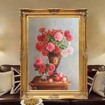 高品质纯手绘油画欧式静物花卉油画高档别墅客厅挂画实木角花框