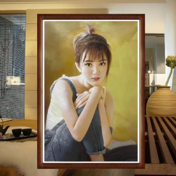 纯手绘画青春美少女人物肖像画写实手绘油画实木画框人物油画