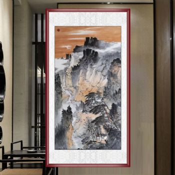 淡彩大六尺山水国画纯手绘国画新中式水墨画适合酒店大厅的山水画