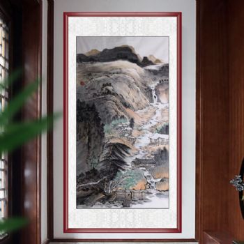 纯手绘淡彩大六尺山水画新中式水墨画适合酒店大厅的山水画