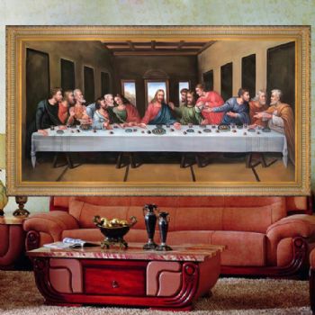 纯手绘欧式古典油画最后的晚餐意大利艺术家列奥纳多·达·芬奇作品古典实木画框