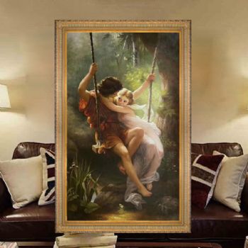 经典荡秋千纯手绘油画欧式古典油画客厅油画玄关过道纯手工古典欧美人物画