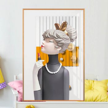 手拿口红的女孩现代装饰画高档晶瓷画艺术装饰画