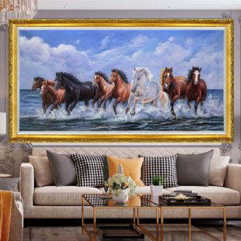 动物油画八骏图万马奔腾图纯手绘油画适合大厅会议室挂画