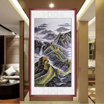 精品大六尺纯手绘长城国画工笔长城画实木画框工笔国画