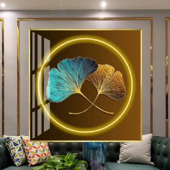 高清晶瓷画发光的银杏叶现代简约装饰画样板房客厅装饰画卧室挂画