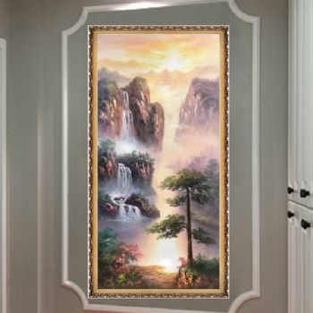 纯手绘山水画油画风景画静静的山水风景让人平静适合卧室的品质油画